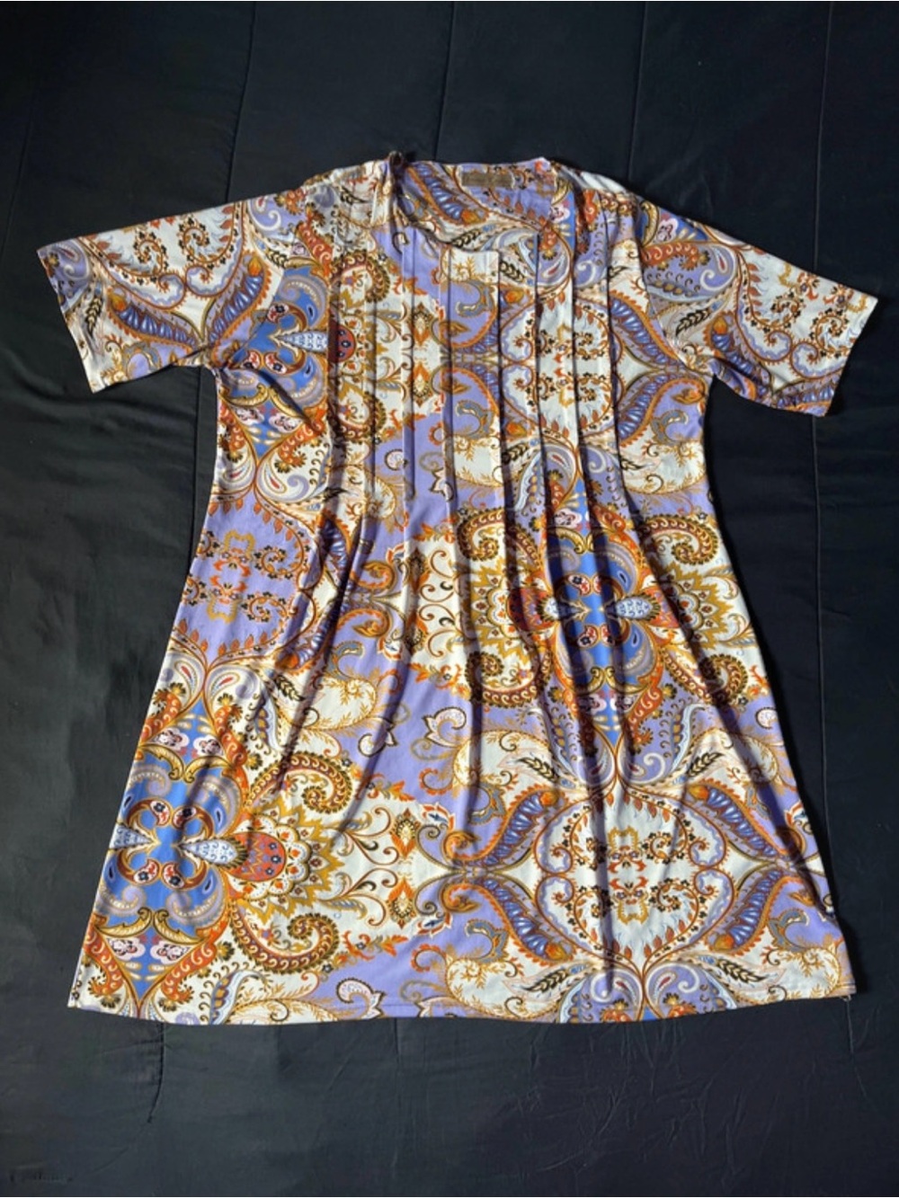 Lavender Paisley Short-Sleeve A-Line Dress